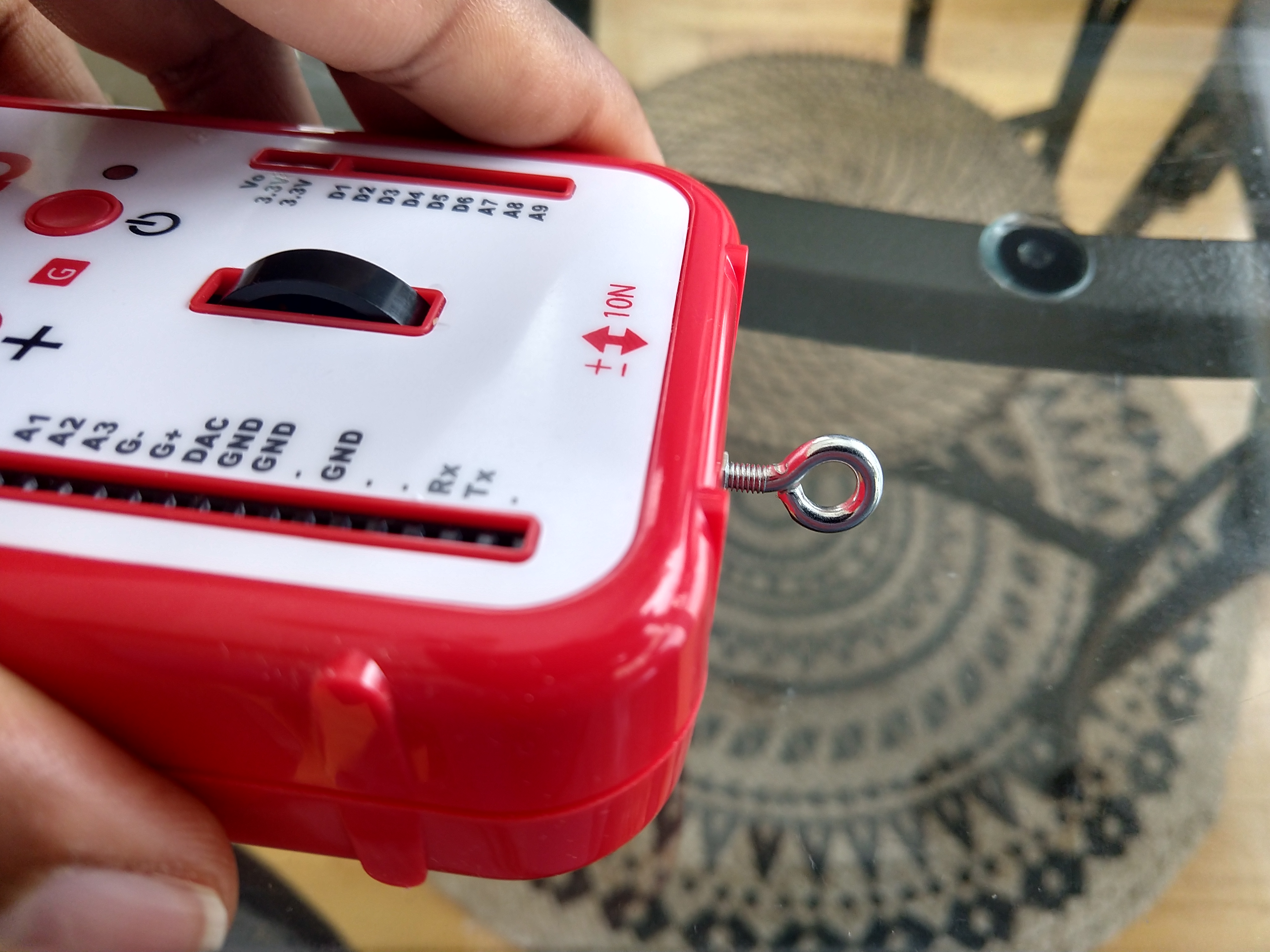 eye bolt screwed firmly into force sensor